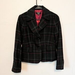 Talbots Wool Blend Plaid Button Peacoat